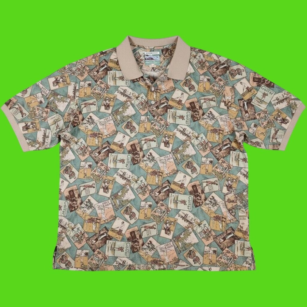 Vintage Reyn Spooner Polo Shirt Mens XL The American Golfer Postcard